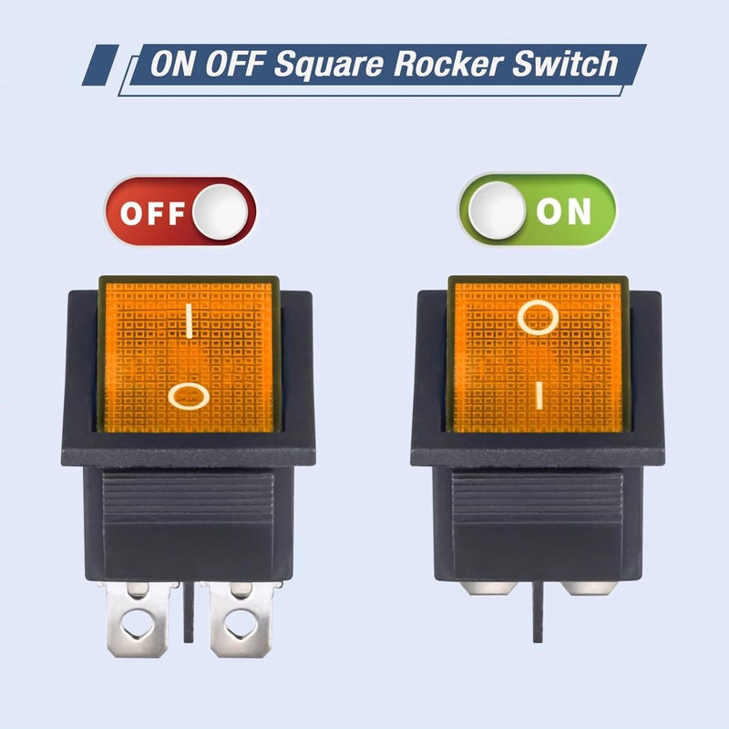 VEXUNGA 6pcs KCD4 Lighted Rocker Switch 20A 125V AC 16A 250V Yellow Light Illuminated Mini Boat Rocker Switch On Off 4 Pin 2 Position DPST Snap Toggle Switches for Car Marine - Image 4